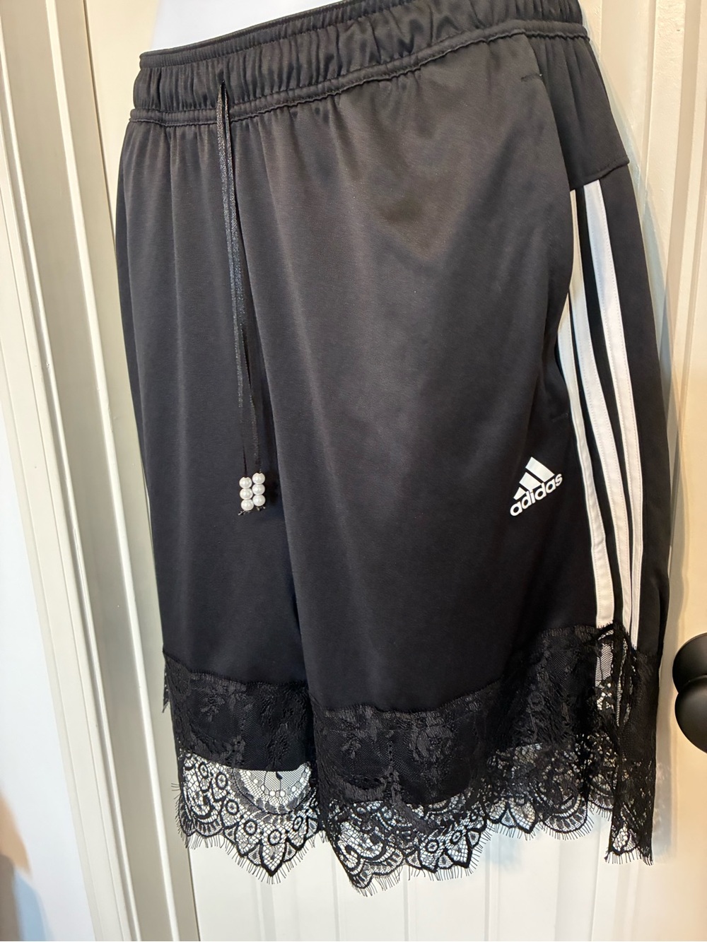 Adidas Black Lace-Trim Athletic Shorts